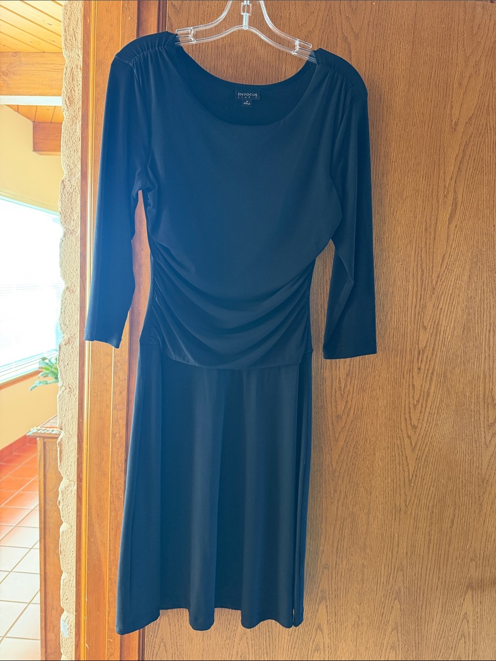 Enfocus Studio Black Long Sleeve Ruched Waist Dress